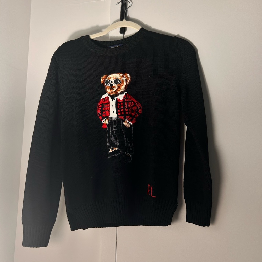 POLO RALPH LAUREN Black Sweater with Bear Design